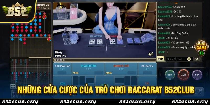 Những cửa cược xuất hiện trong trò chơi Baccarat B52Club